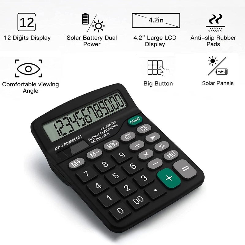 PUNGLTD Office Desk Calculator - Dual Power Simple Financial Calculator with Big Button Large Display for Office, Home & School (Black) - Image 3